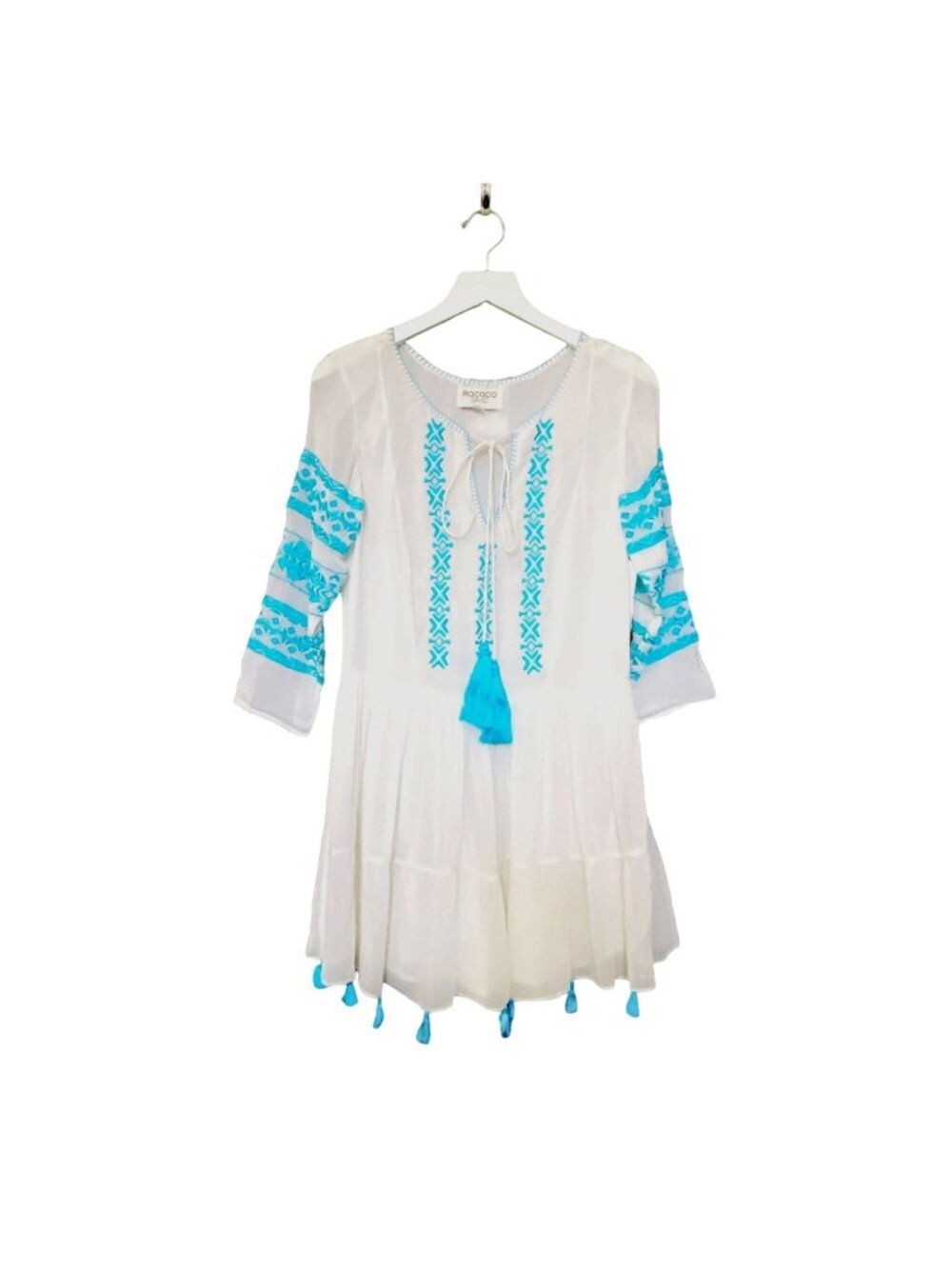 NWT Rococo Sand Tassel Embroidery Mini Dress, Size XS, Silk
